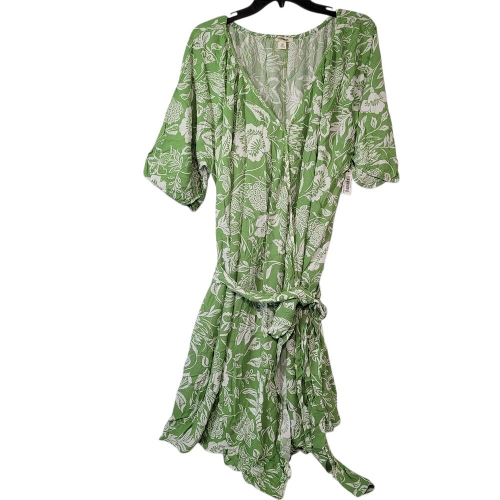 Goodthreads Women's Fluid Twill Wrap Midi Dress Green/White Floral Size XX-Large